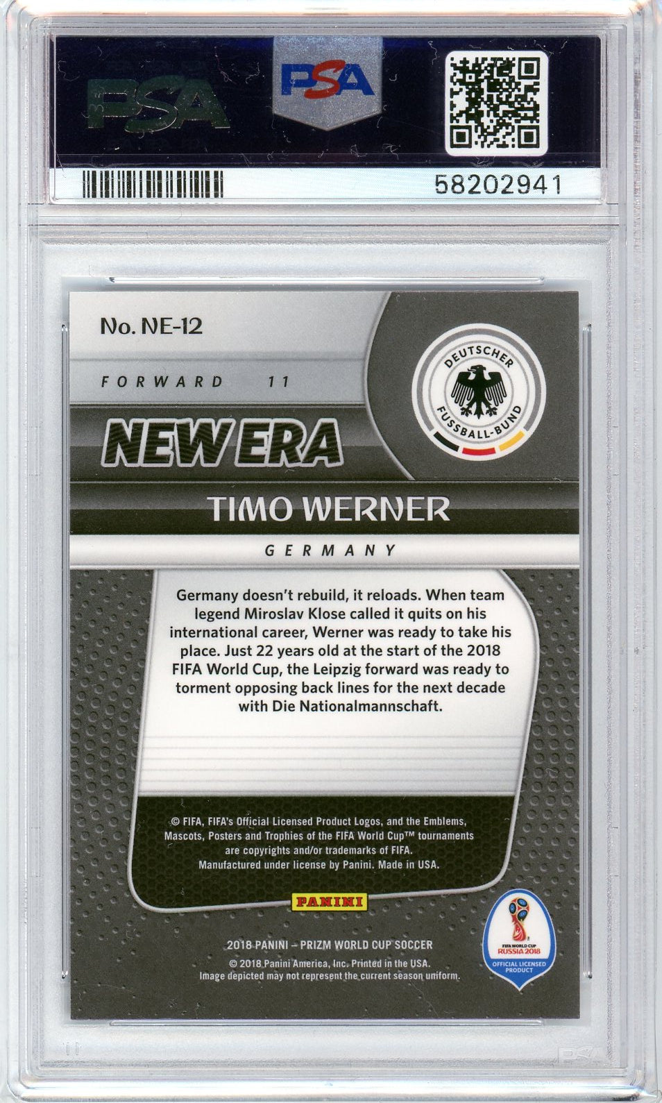 PSA 10 Timo Werner // 2018 Panini prizm world cup // New era