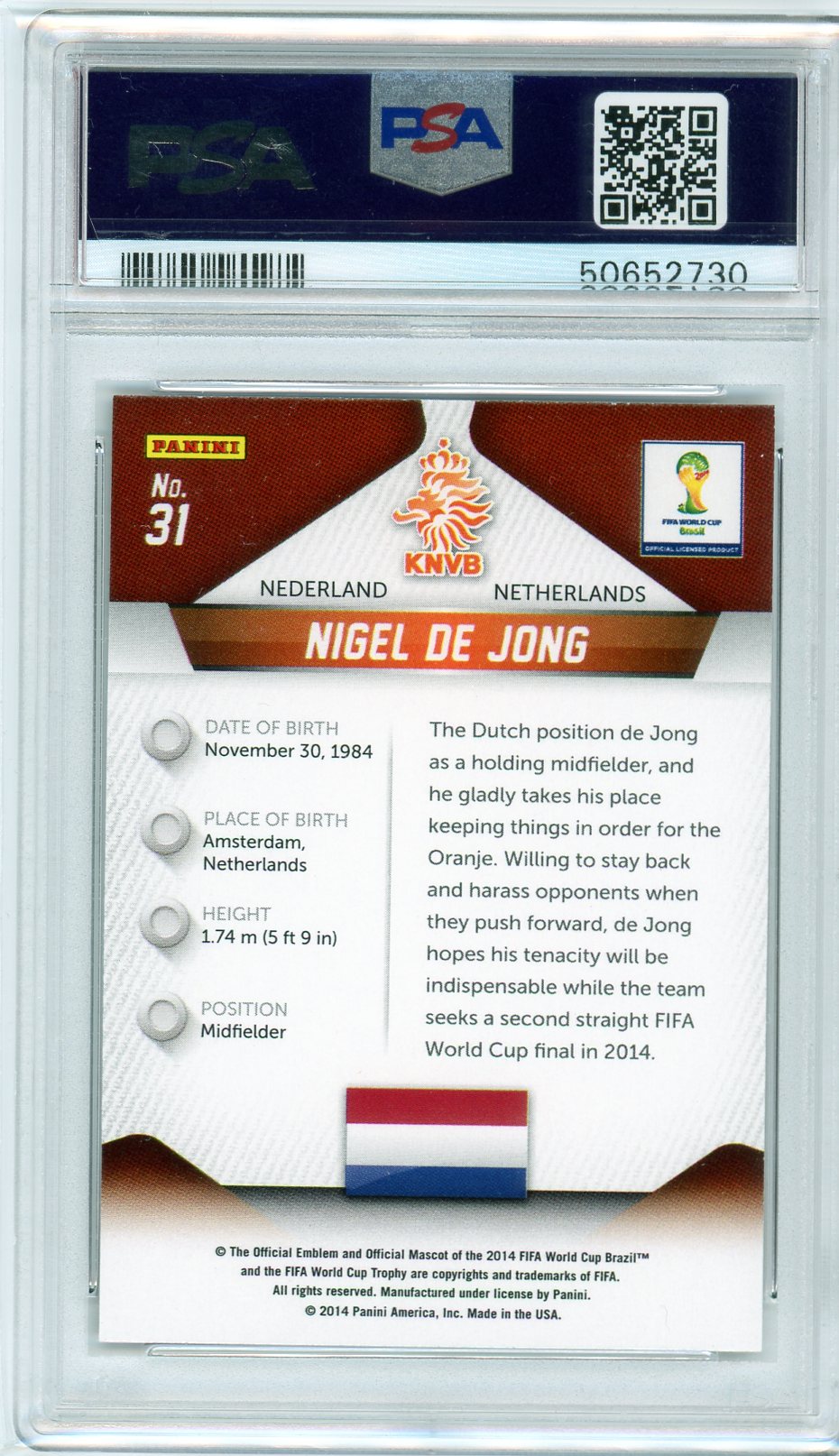 PSA 10 Nigel De Jong // 2014 Panini prizm world cup