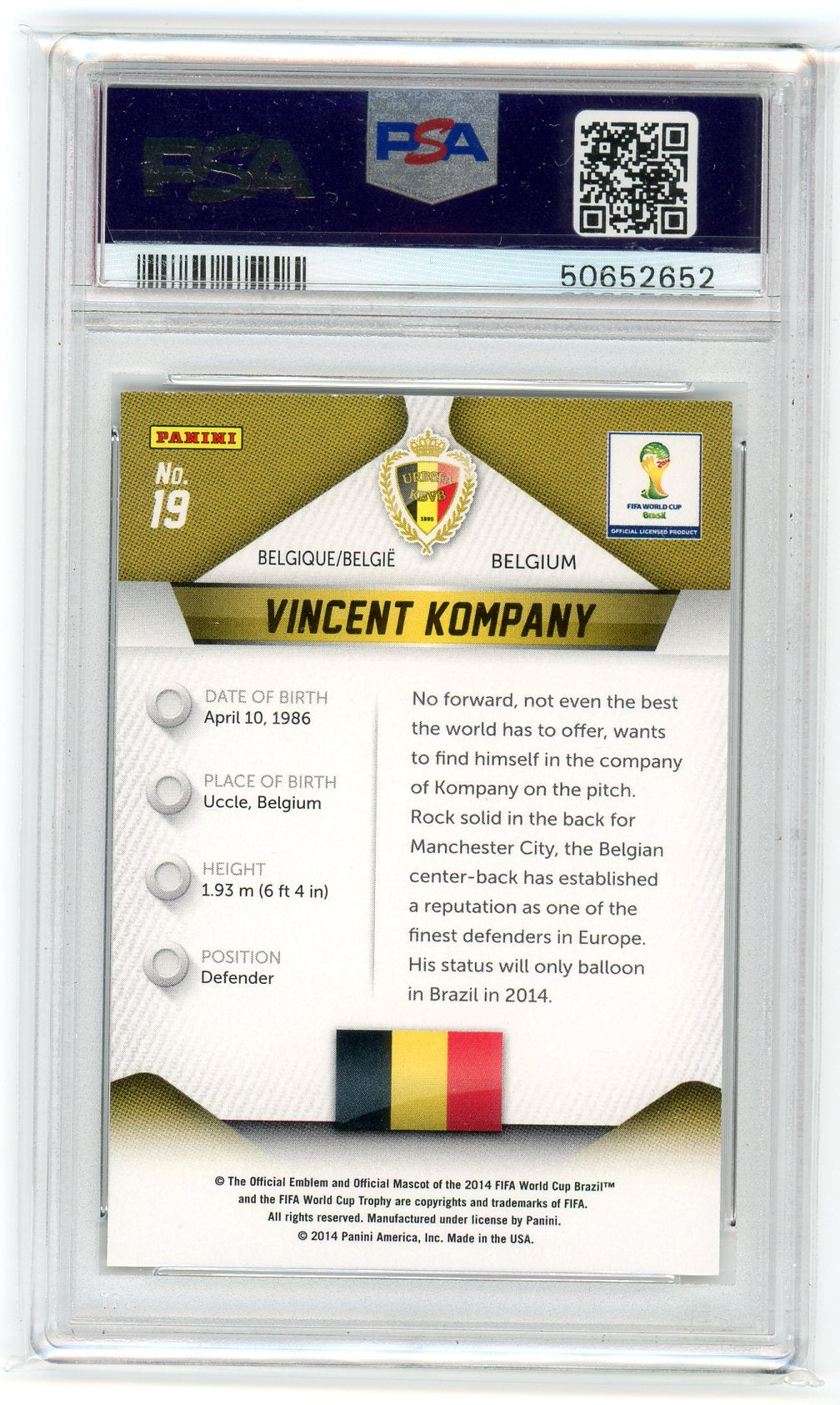 PSA 10 Vincent Kompamy // 2014 Panini prizm world cup