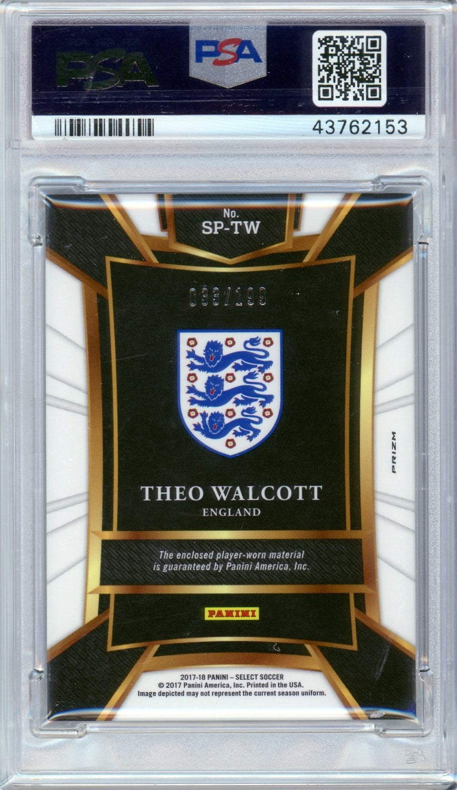 PSA 9 mint Theo walcott 33/199 // Maroon patch // 2017 Panini Select