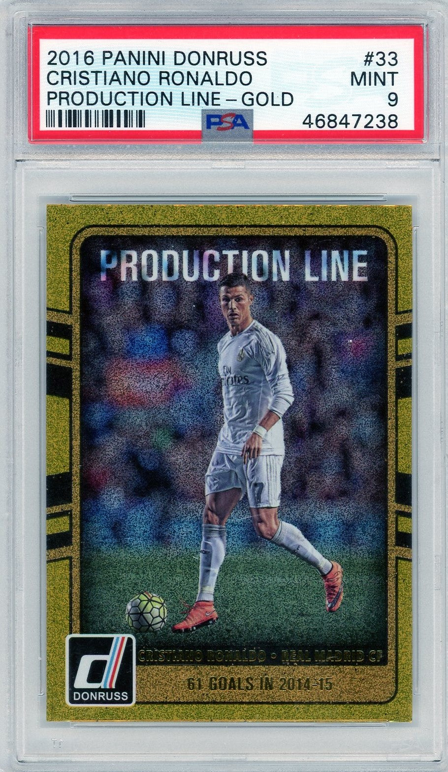 PSA 9 Christiano Ronaldo // Production Line - GOLD // 2016 Panini Donruss