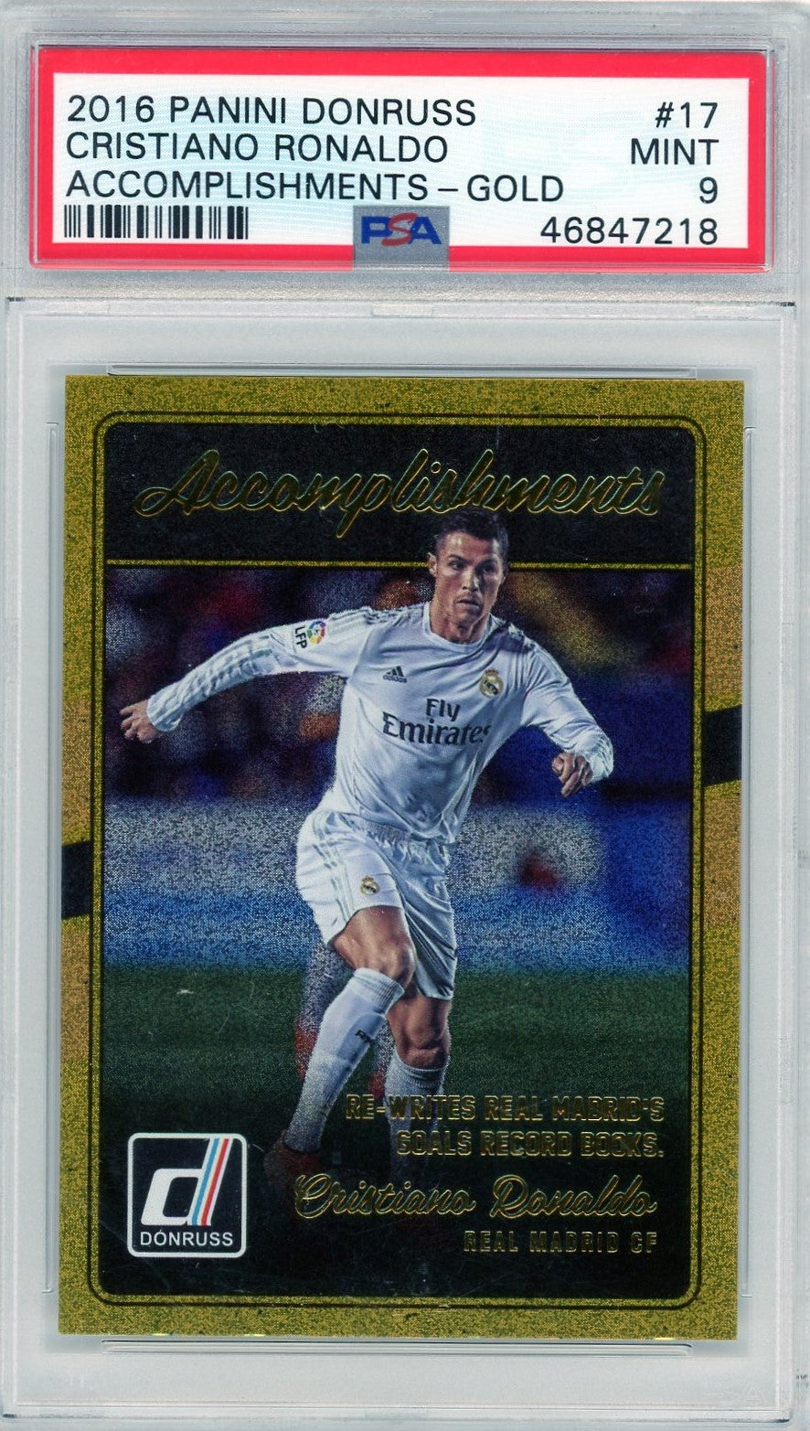 PSA 9 Christiano Ronaldo // Accomplishments - GOLD // 2016 Panini Donruss