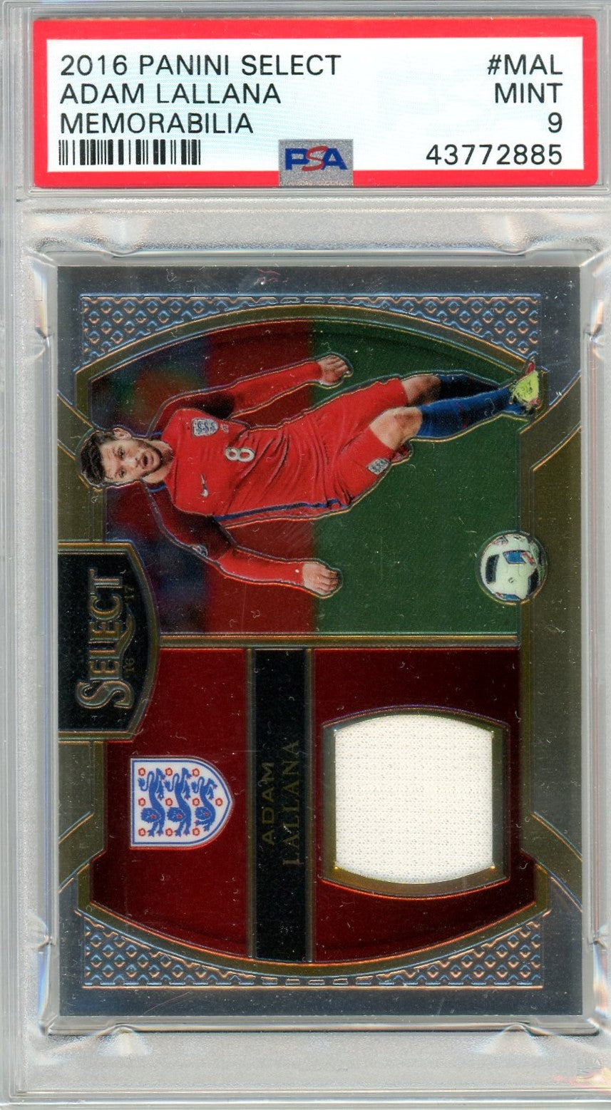 PSA 9 mint Adam Lallana // 2016 Panini Select // Memorabilia