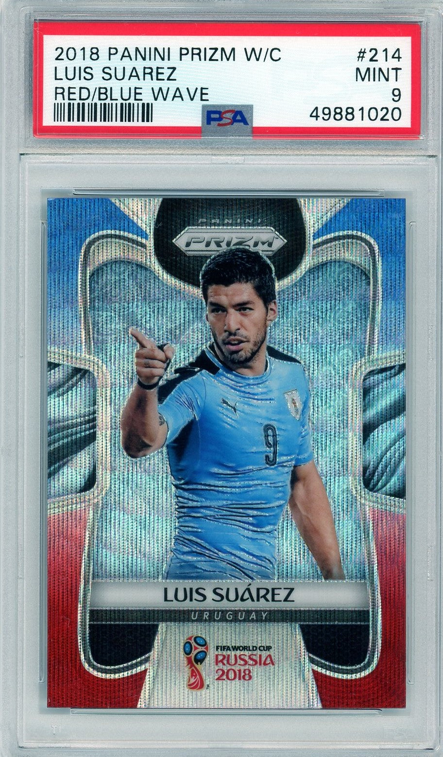 PSA 9 Luis Suarez // 2018 Panini Prizm world cup // Red / Blue wave #214