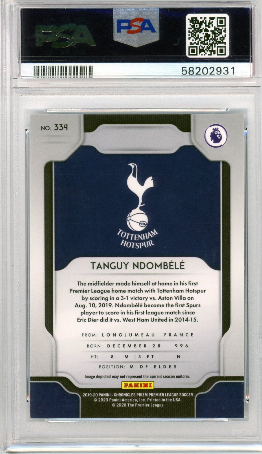 PSA 10 Tanguy Ndombele // 2019 Panini Chronicles / Premier League prizm UPDT #334