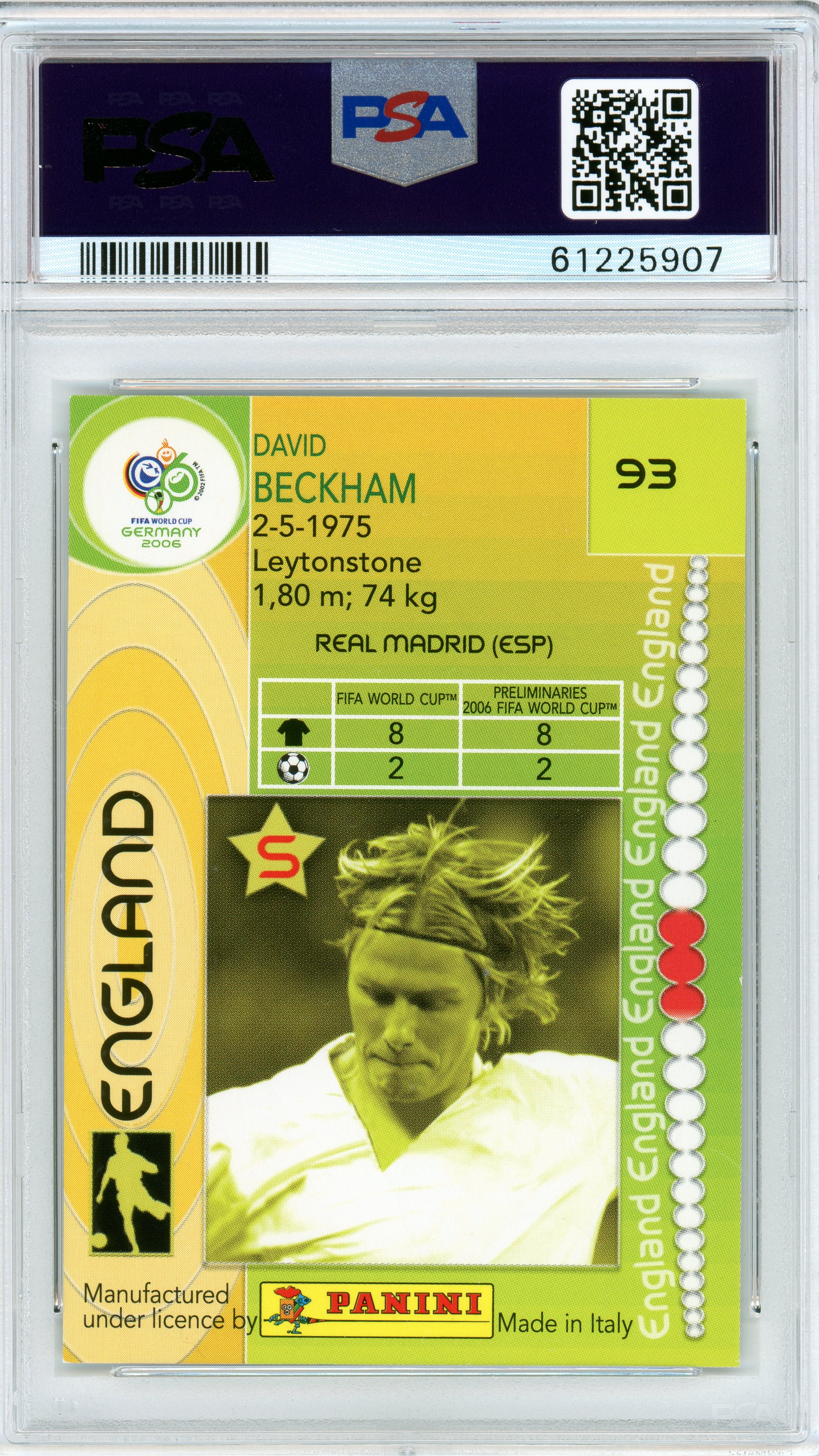 PSA 9 David Beckham // 2006 Panini world cup Germany #93